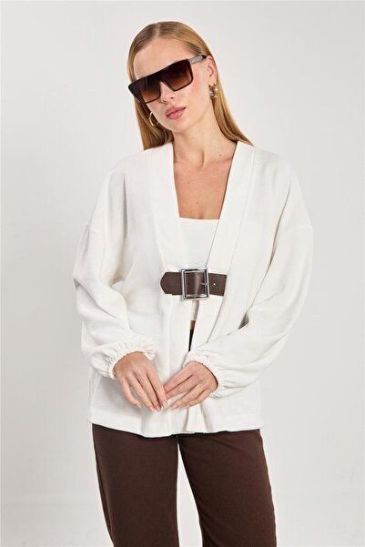 BARRELS AND OIL Women's belt detailed Oversized jacket - ecru
