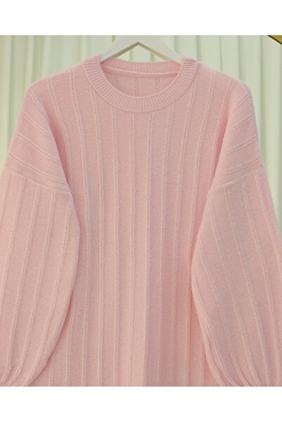 Modamorfo Corded Fabric Slit Yumoş Knitwear Tunic -Powder