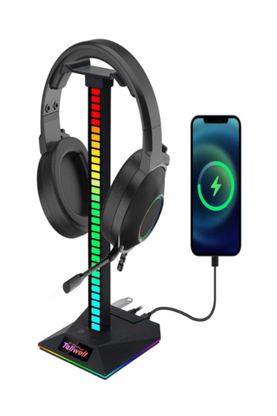 OEM Gaming Headset Stand with RGB Lighting, USB-C and AUX Port – Black