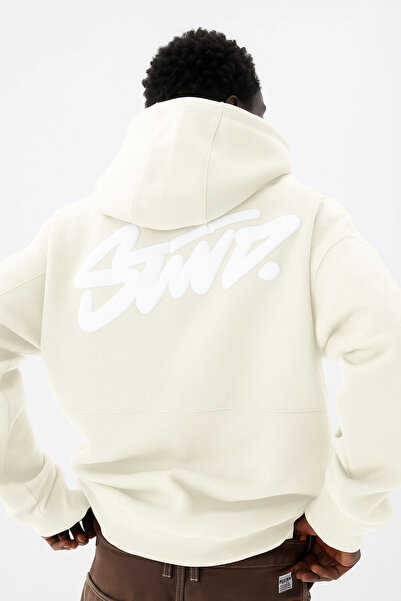 CLASSY.MODA Unisex 3 İplik O Oversized Stwd Lettering B Printed K Hooded Kangaroo Pocket Comfortable Casual Hoodie Sweat