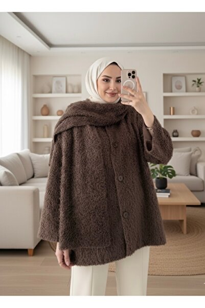 Minharir Scarf Plush Jacket for Women – Trend Oversized , Warm and Comfortabl...