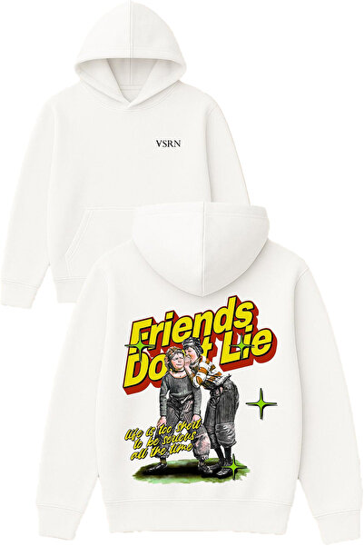 VSRN Hanorac alb supradimensionat cu glugă, cu imprimeu Friends dont lie