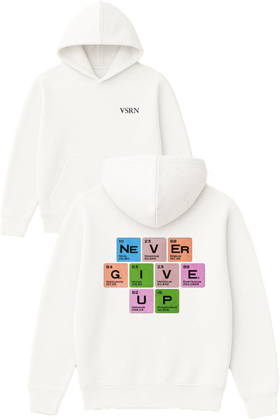 VSRN Hanorac alb supradimensionat cu glugă, cu imprimeu design „Never give up”