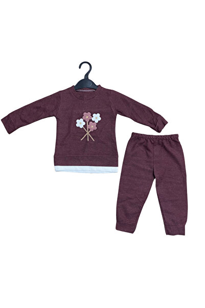 OEM Παιδικό σετ δύο τεμαχίων με κεντημένα λουλούδια - μπλούζα και παντελόνι