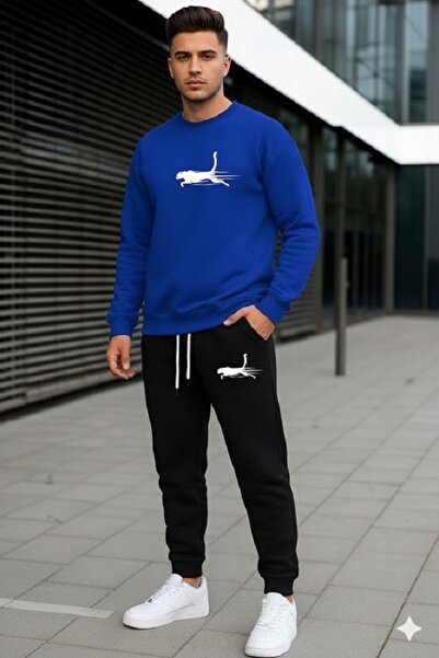 x-compass life طقم رياضي للرجال البالغين بياقة دائرية مع طباعة النمر