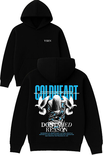 VSRN Hanorac negru supradimensionat cu glugă, cu imprimeu Coldheart Design