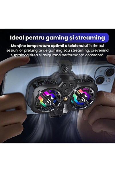 FAVsmart Cooler Dual K11 pentru Telefon, RGB Light, Smart Temp Control, Negru