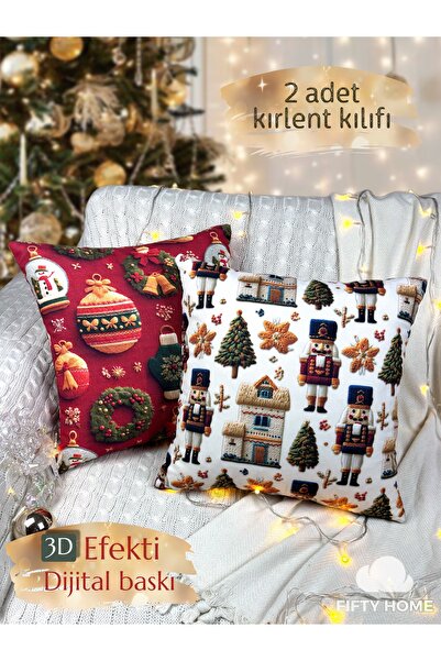 2 X PILLOW CASES 43x43 cm Digital Printing Christmas New Year Christmas Concept New Year Christmas