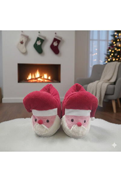EstLee Sevimli Noel Baba Figürlü Peluş Panduf Yumuşak Sessiz Taban & Yılbaşı Hediyelik Ev Ayakkabısı