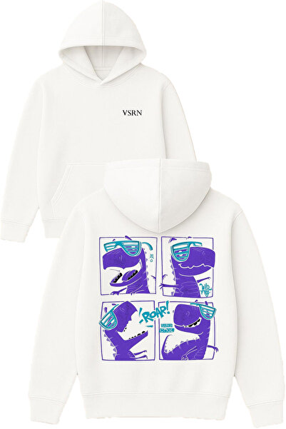 VSRN سويت شيرت أبيض كبير الحجم مطبوع عليه تصميم الديناصور