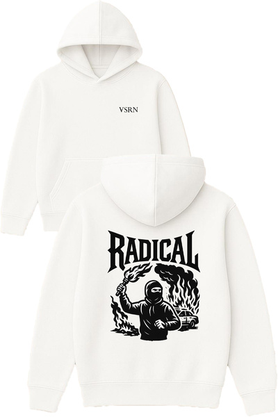 VSRN Hanorac alb supradimensionat cu glugă și imprimeu Radical Design