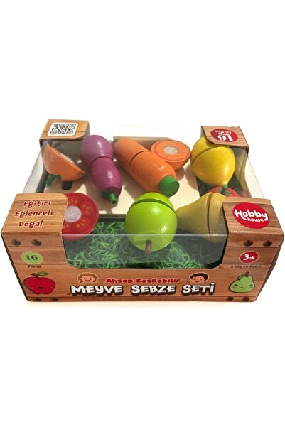 HOBBY HOUSE مجموعة ألعاب خشبية فاخرة قابلة للتقطيع من الخضار والفواكه، 16 قطعة في صندوق