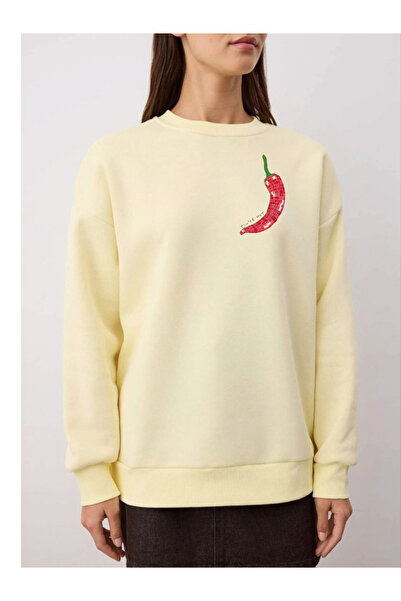 Tubinyoo Mini Kırmızı Biber Printed Crew Neck 3-Thread Sweatshirt