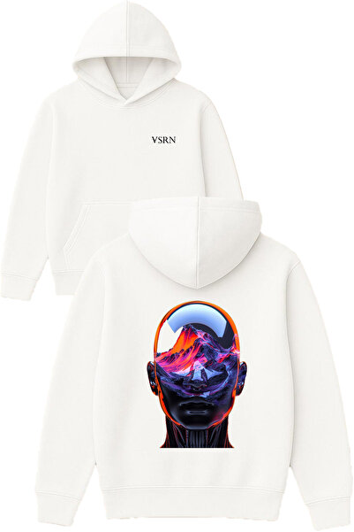 VSRN Hanorac alb supradimensionat cu glugă, cu imprimeu design „Man Full of H...