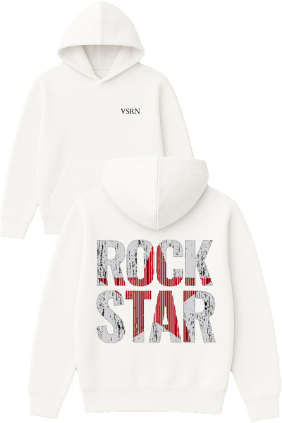 VSRN سترة روك ستار ديزاين مطبوع قصة فضفاضة باللون الأبيض بغطاء رأس