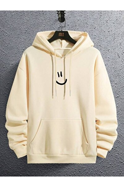 LAVİTTA Smiling Face Minimal Printed Unisex Hooded Sweatshirt