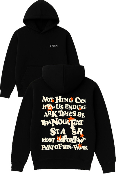 VSRN سترة نوت هينج ديزاين مطبوع قصة فضفاضة سوداء بغطاء رأس