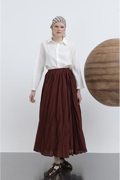 babatr.com Women's High Waist Back Zipper Wrinkled Wide Cut Vural Skirt