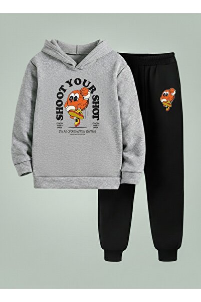 LORVEX Детски комплект с качулка SHOOT YOUR Принтирана 3-нишка шерпа суитшърт...