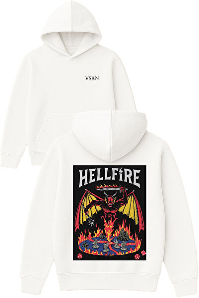 VSRN هيلفاير ديزاين مطبوع قصة فضفاضة سويت شيرت أبيض بغطاء رأس