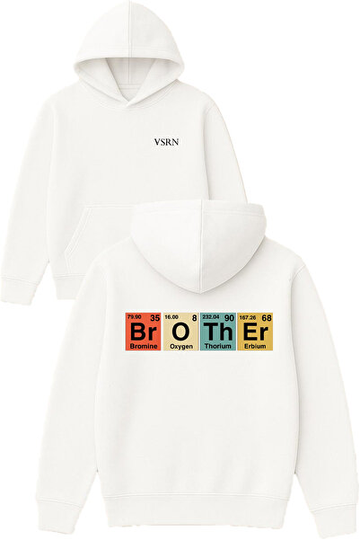 VSRN سترة براذر ديزاين مطبوع قصة فضفاضة باللون الأبيض بغطاء رأس