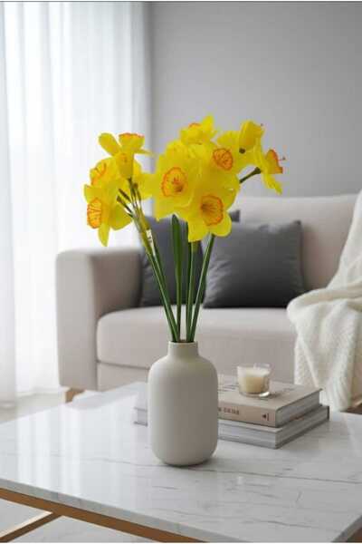 ENRUFLORA Yapay Nergis 3 Kafalı Sarı Renk 12 Çiçekli 50 Cm Ev Salon Balkon Ba...