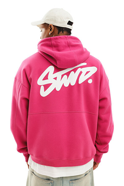 CLASSY.MODA Unisex 3 İplik O Oversized Stwd Lettering B Printed K Hooded Casual Sweat Hoodie with Kangaroo Pocket