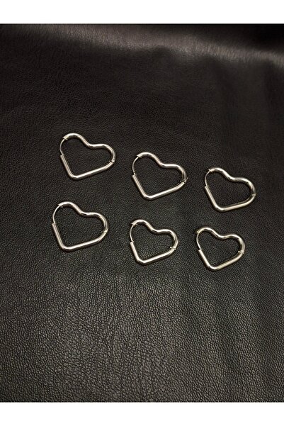 Han Ticarethane Silver Color Heart Model Small to Large 6-Piece Earring Set