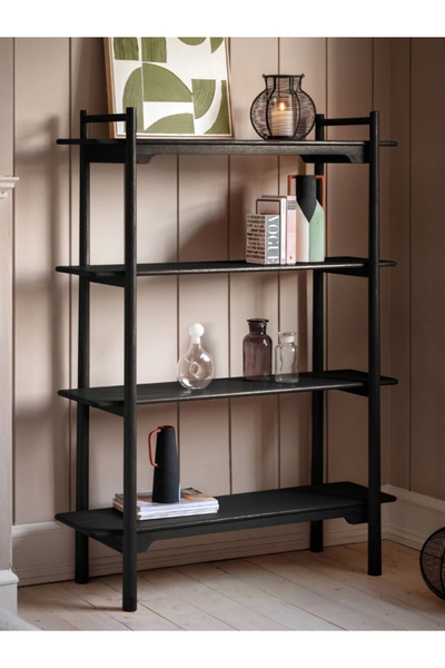 feruzadeco El Yapımı Siyah Mat 4 Katlı Kitaplık | Masif Ahşap Raf Ünitesi | M...