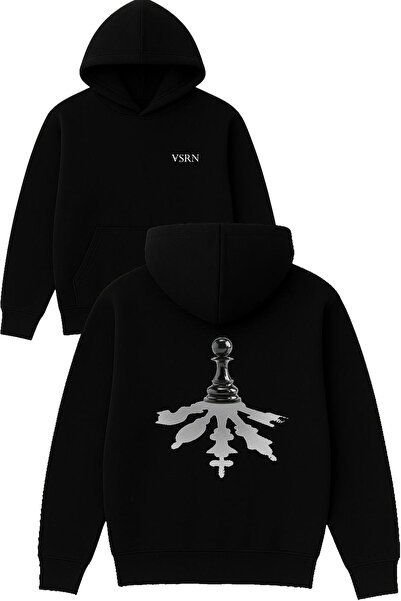 VSRN Piyon Shadows Design Hanorac negru supradimensionat cu glugă și imprimeu