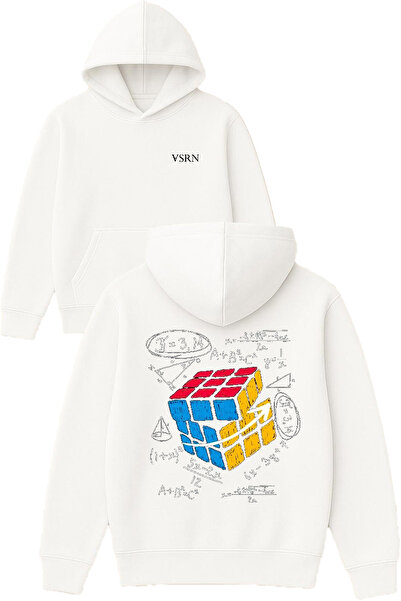 VSRN Hanorac alb supradimensionat cu glugă, imprimat cu design Intelligence Cube