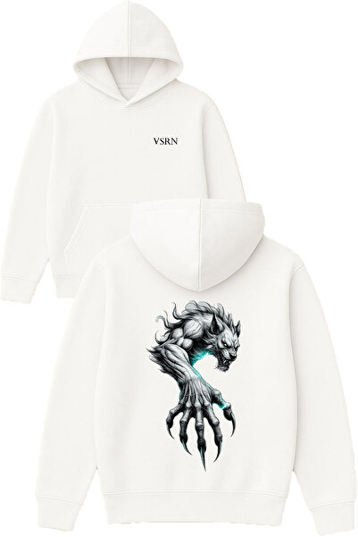 VSRN تصميم النورس النبيل مطبوع قصة فضفاضة سويت شيرت أبيض بغطاء رأس