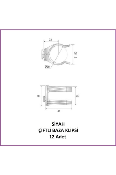 Adilon Baza Klipsi Çiftli 12 Adet Siyah