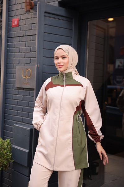 Ryzi Moda Women's Hijab Tracksuit Set Zippered Double Set