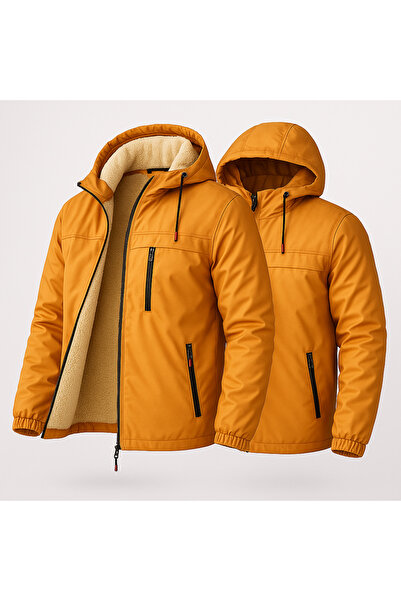 FASHION Men's Fur Lined Detachable K Hooded Waterproof Men's Coat Jacket Coat