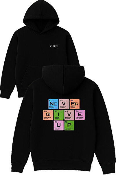 VSRN Hanorac negru supradimensionat cu glugă, cu imprimeu „Never give up”