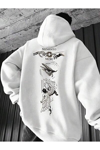 LAVİTTA Memento Mori Gold Printed Unisex Black Oversized Hooded Hoodie