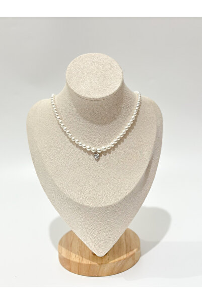Zey Jewellery Petite Kalp İnci Kolye, Küçük Kalp Detaylı İnci Kolye