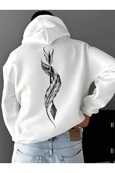 LAVİTTA Feathered Spear Patterned Unisex Hooded Sweatshirt