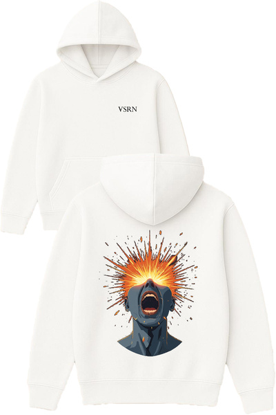 VSRN Hanorac alb supradimensionat cu glugă, cu imprimeu design "Man with a Ba...