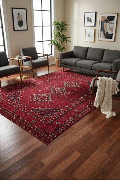 Esperya Home Antiq Kırmızı Etnik Desenli Halı – Modern Ev Dekorasyonuna Uyuml...