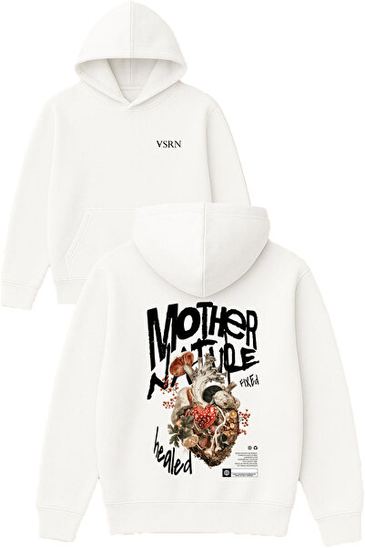 VSRN Φούτερ με κουκούλα Mother Nature Design με στάμπα, σε μεγάλο μέγεθος, λευκό