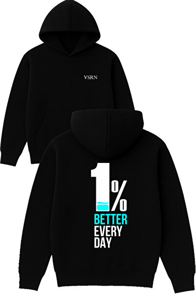 VSRN Hanorac negru supradimensionat cu glugă, imprimat cu design  "1% mai bun "