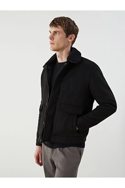 LC Waikiki Standard Pattern Fur Collar Suede Men's Coat (W5)