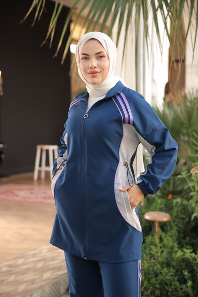 Ryzi Moda Women's Hijab Tracksuit Set Zippered Double Set