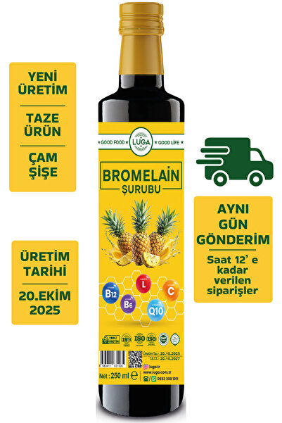 Luga Bromelain Ananas İçeren Detox Şurubu 250 ml - Koenzim Q10 L-Karnitin C B12 B6 Vitamin İçeren