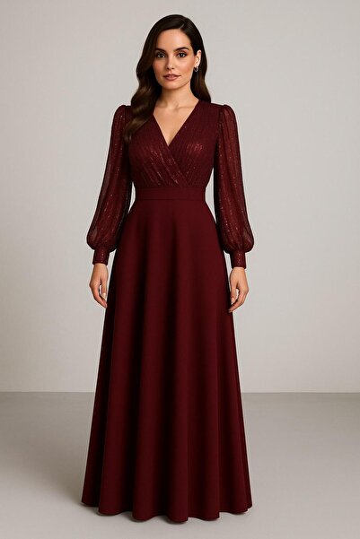 stylingpark Üstü Payet Uzun Kollu Maxi Boy Elbise