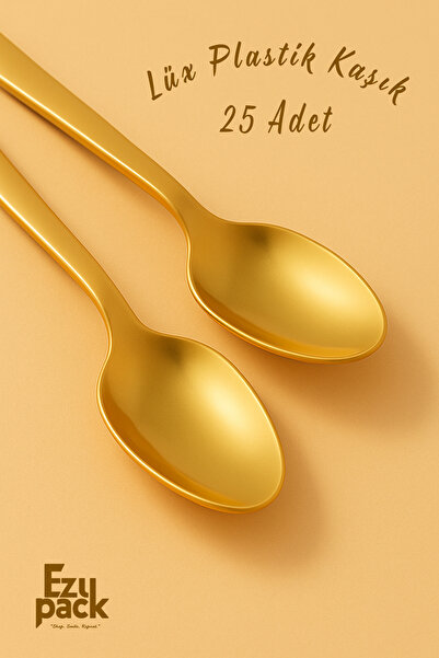 Ezupack 25'li LÜX SERT PLASTİK Altın Kaşık Parti Doğum Günü Sunum Davet Nişan Söz Kullan At Organizasyon