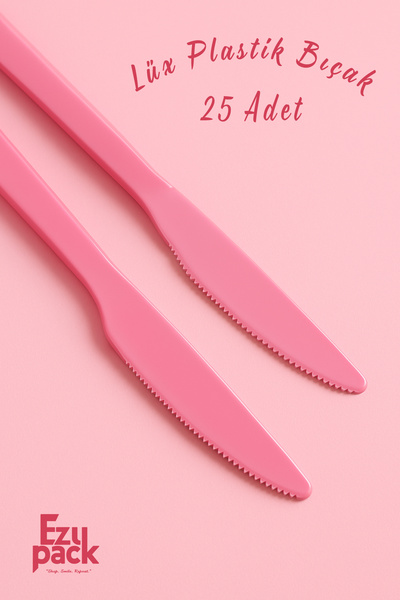 Ezupack 25-Piece Luxury Hard Plastic Pink Knife Party Birthday Presentation I...