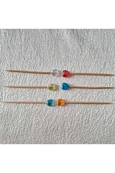MODA MANANI 40 Pieces Decorative Transparent Colorful Heart-Shaped Party Toothpicks